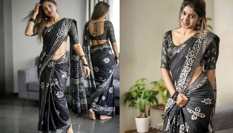 Black Handblock Printed Saree
