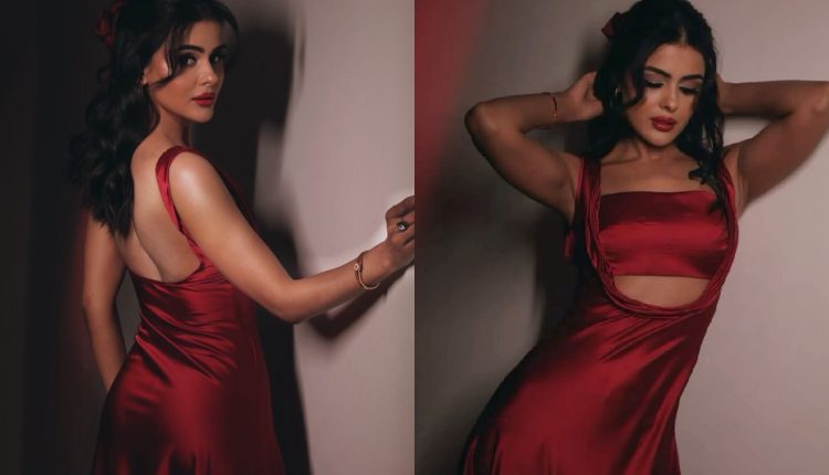 Red satin cut-out dress