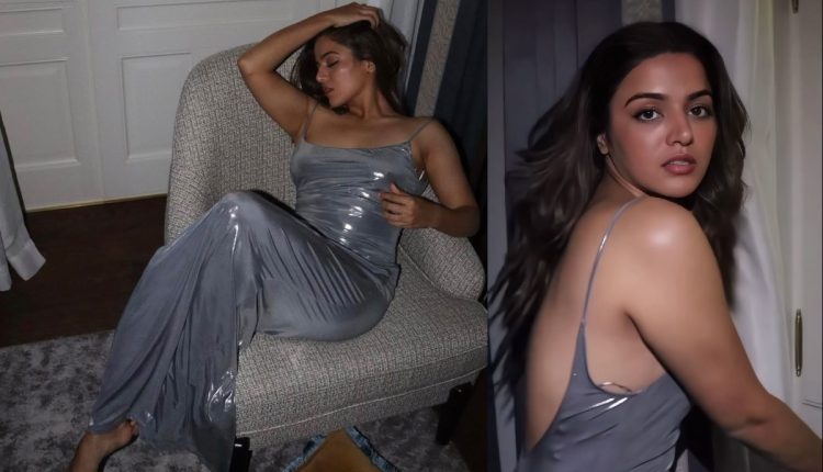 Metallic satin slip dress