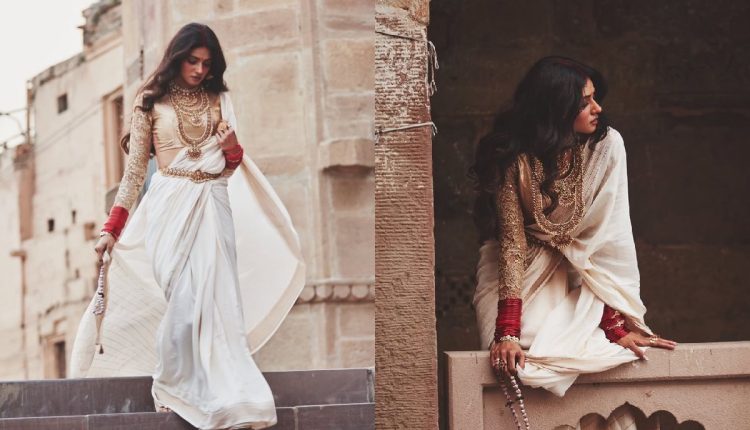 Ivory Draped Saree Look