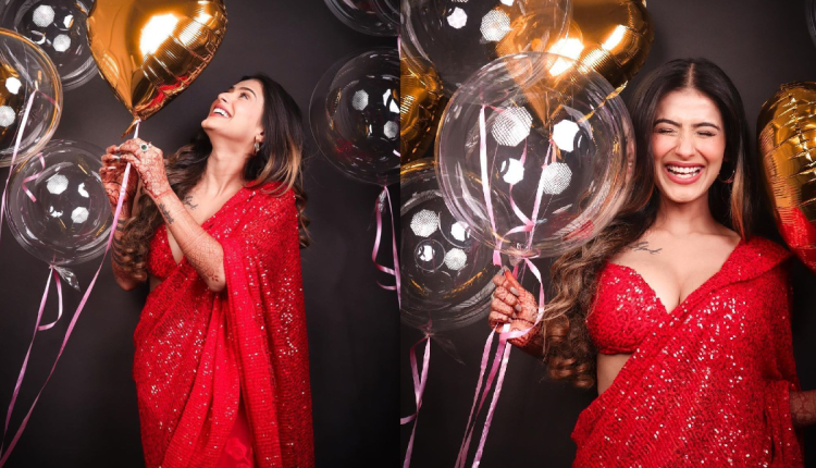 Red Sequin Saree