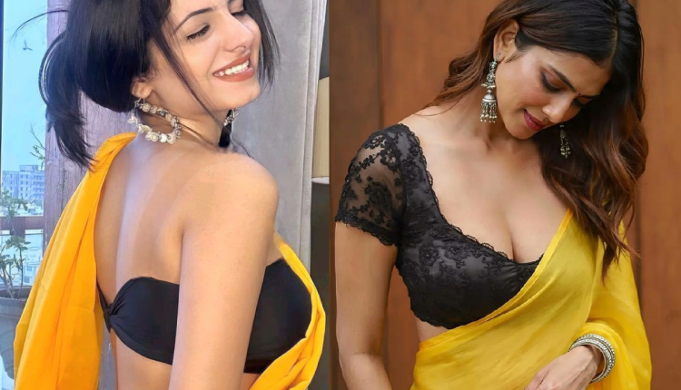 Yellow Saree and Black Blouse
