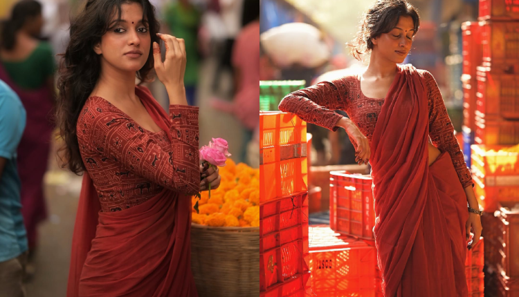 rust red saree