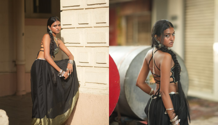 Black and gold saree