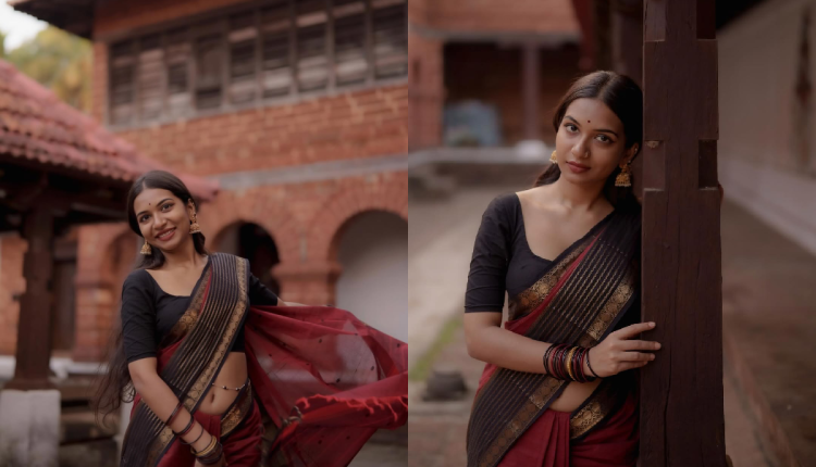 Black and maroon saree