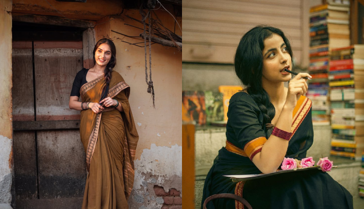Brown saree styling
