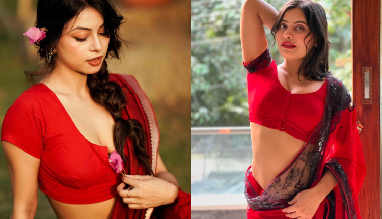 Red saree styling