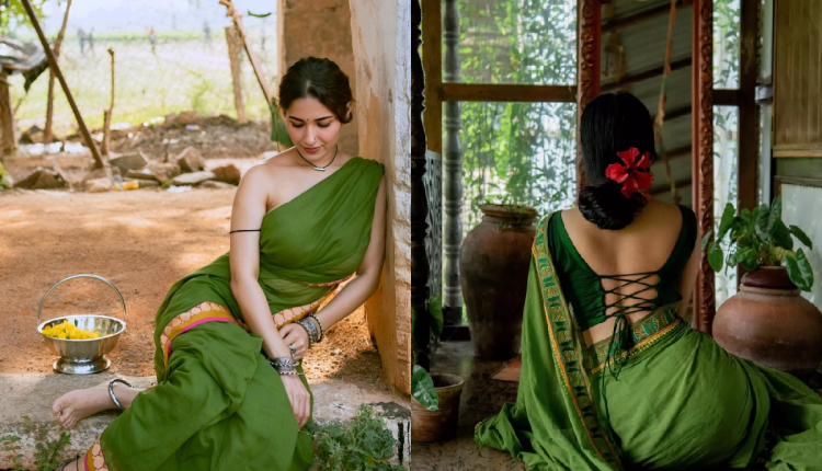 Green saree styling