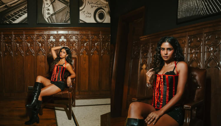 Red and black corset outfit